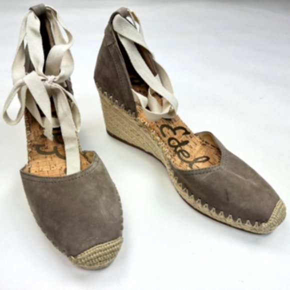 Sam Edelman Patsy Espadrille Leather Suede Ankle Tie Wedge Women 9 Nwot